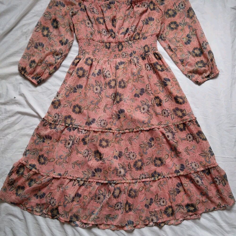 Patrons of Peace Dress Gypsy Floral Boho Peasant Pink Blue Womens Large - Picture 3 of 14